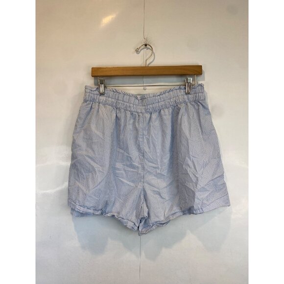 Aerie Good Day Short Size Large Blue Striped Elastic Waist Cotton Pockets - Picture 4 of 6